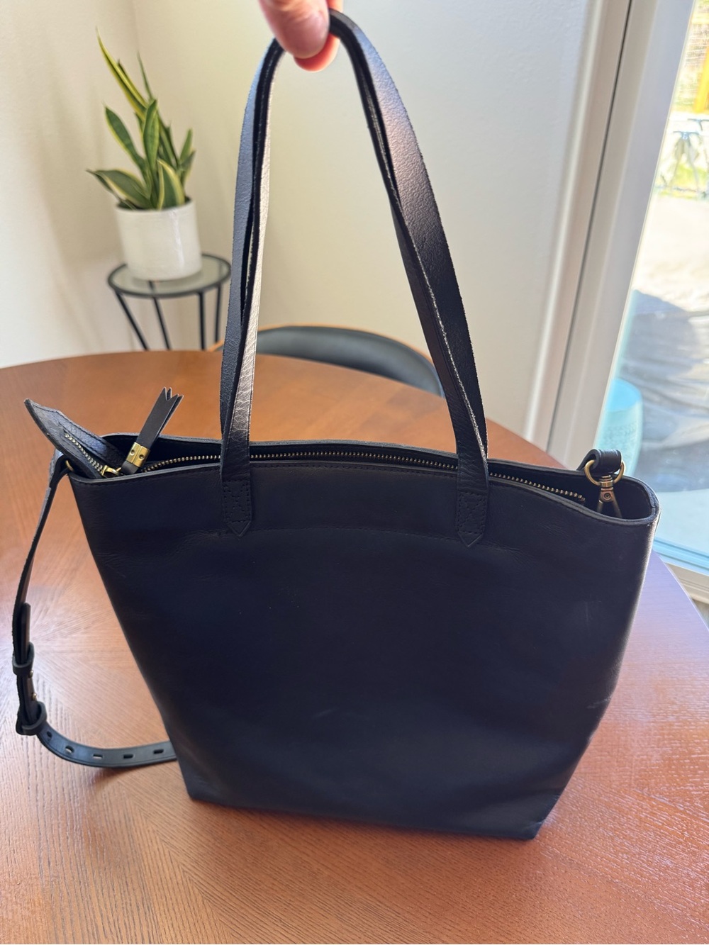 Madewell Black Leather Tote with Zip and Strap New With Tags
